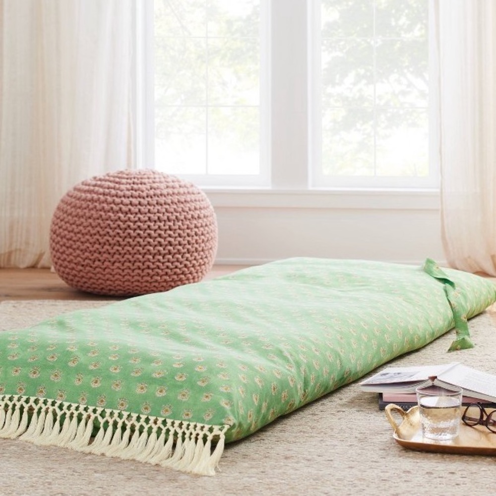 Threshold Green Patterned Floor Mattress with Cream Fringe